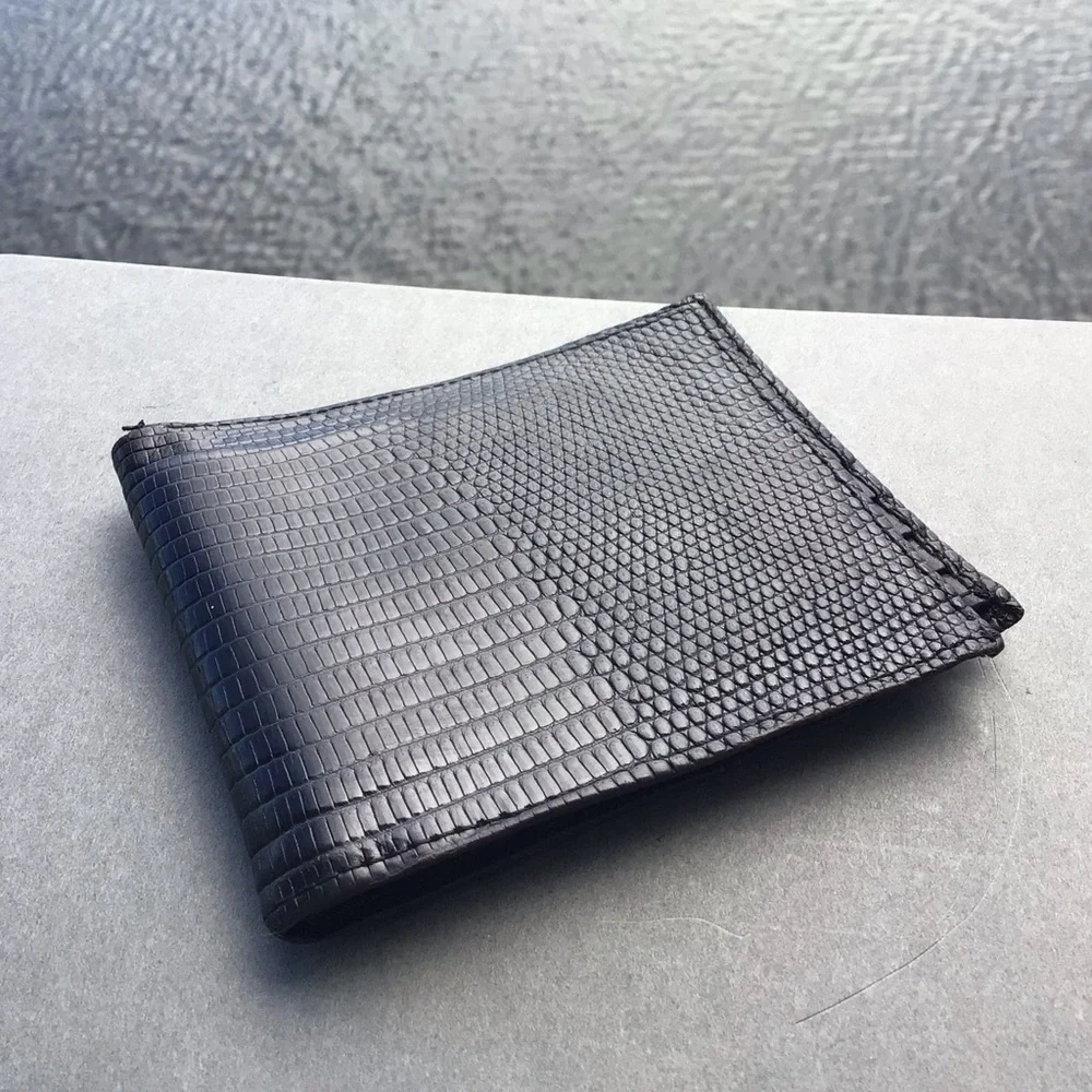 Neiman Marcus Slim Signature Lizard Wallet Made in USA Black - Picture 10 of 15